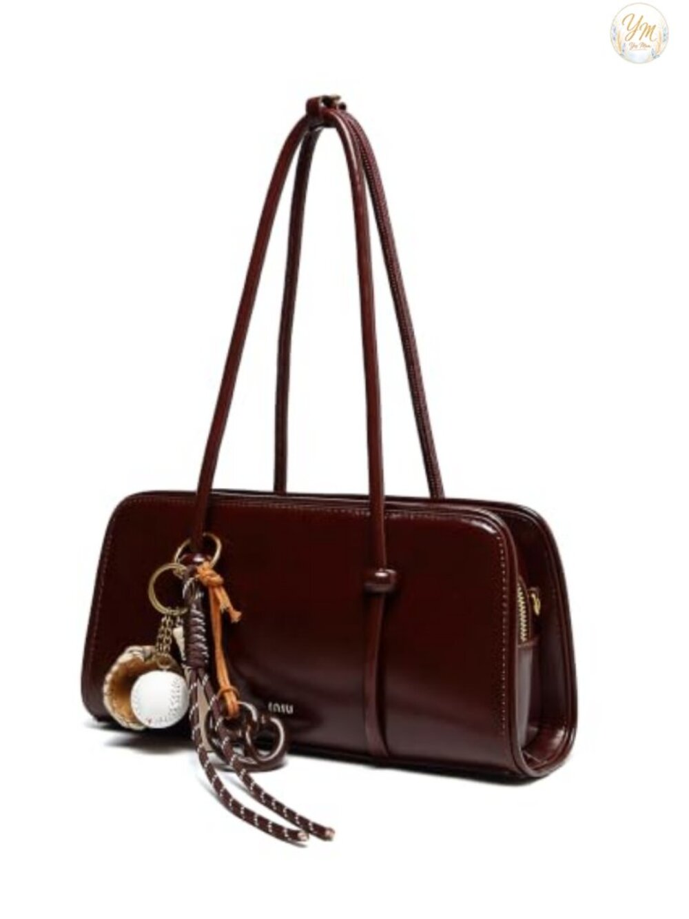 Glossy PU Leather Satchel Top-Handle Bag with Crossbody Strap Detachable